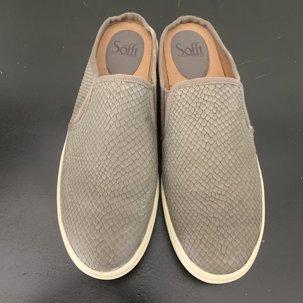 Sofft Sneaker Size 8.5 Leather Snakeskin Embossed Slip-On Mules Shoes Grey